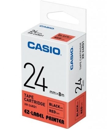 Taśma Casio XR-24RD1 24mm x 8m czarny nadruk/czerwone tło