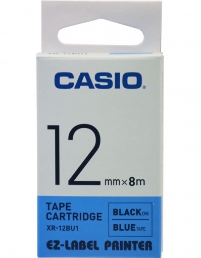 Casio taśma etykiet XR-12BU1, XR12BU1- Czarna czcionka na niebieskim tle, 12 mm x 8 m