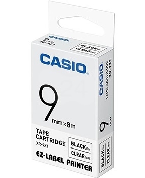 Taśma Casio XR-9X1 9mm x 8m czarny nadruk/przezroczyste tło