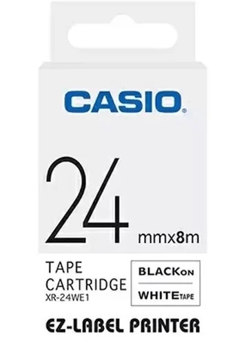 Casio taśma etykiet XR-24WE1, XR24WE1, Czarna czcionka na białym tle, 24 mm x 8 m