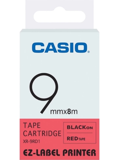 Taśma Casio XR-9RD1 9mm x 8m czarny nadruk/czerwone tło